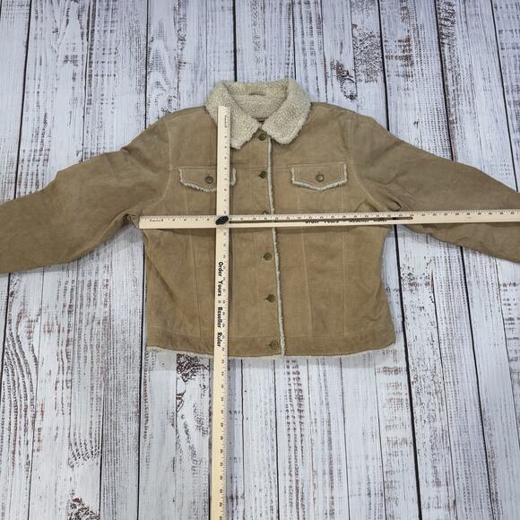 Leather USA Sherpa-Lined Suede Trucker Jacket Women’s XL Tan Western Vintage - Picture 6 of 9